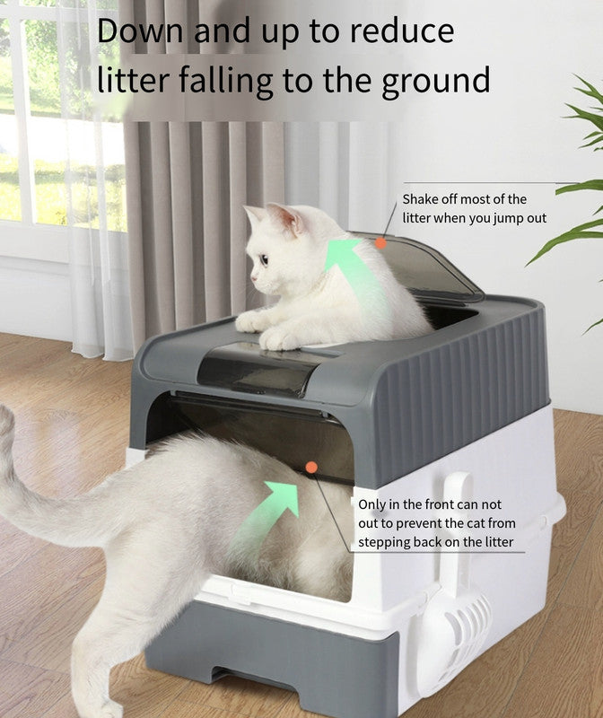 Grey Anti-Splashing Enclosed Cat Drawer Litter Box