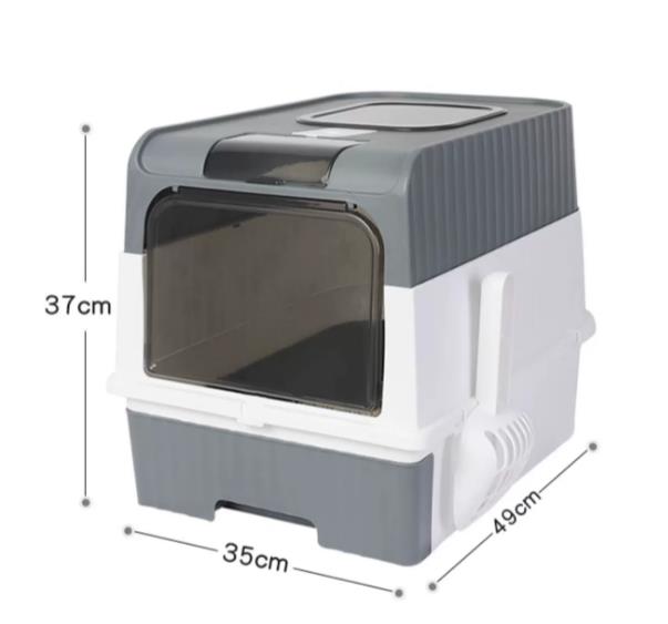 Grey Anti-Splashing Enclosed Cat Drawer Litter Box