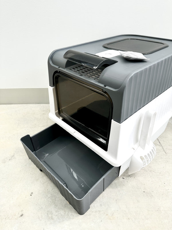 Grey Anti-Splashing Enclosed Cat Drawer Litter Box