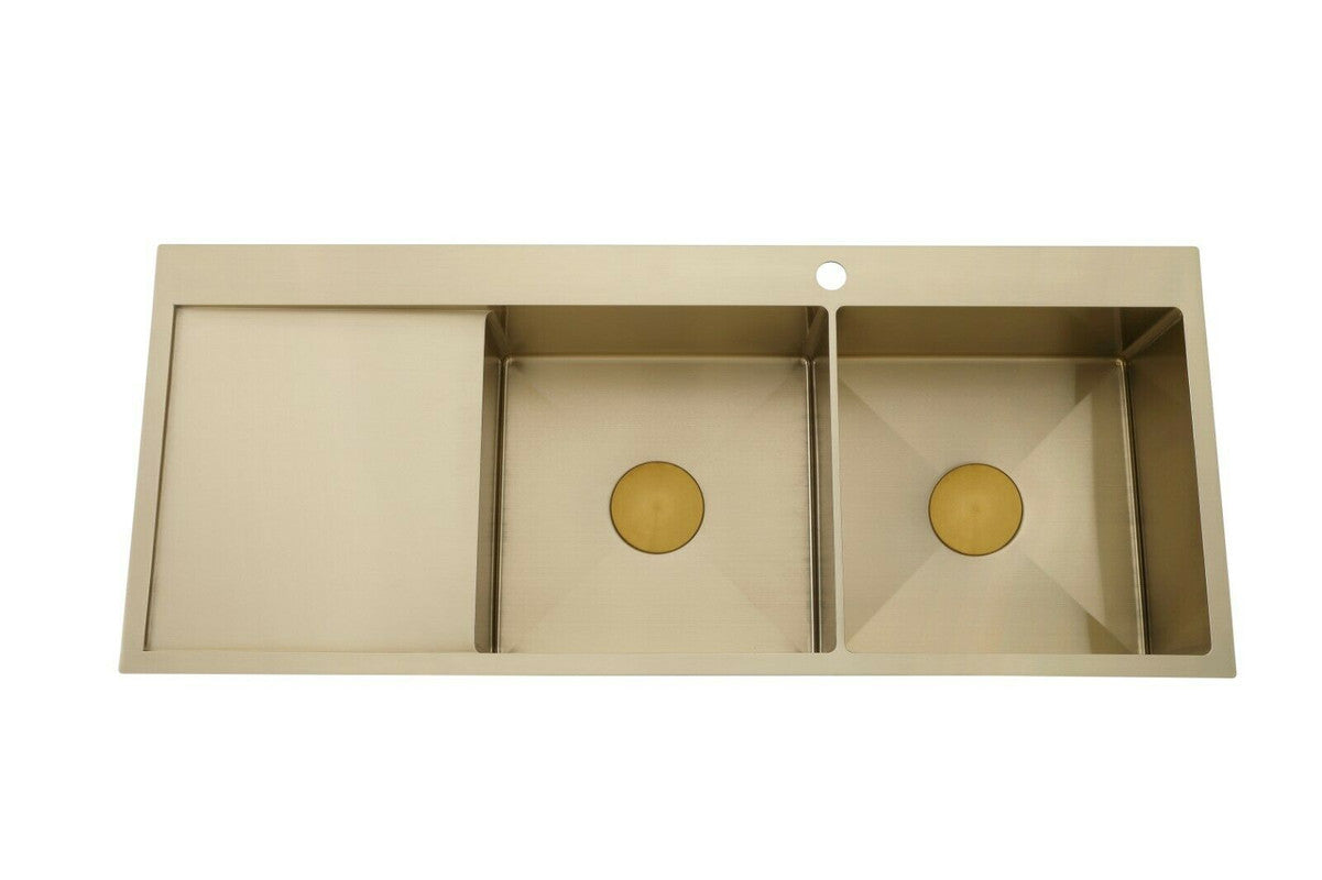 2023 Burnished Brass Gold stainless steel 304 double bowl kitchen sink with drainer tap hole