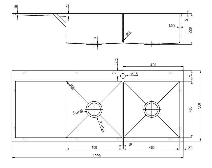 2021 the First Polished Chrome stainless steel 304 double bowl kitchen sink with drainer and tap hole