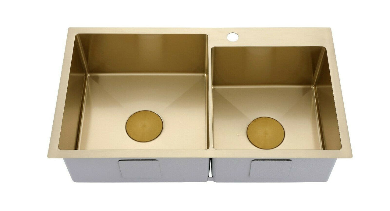 2022 Burnished brushed Brass gold Copper stainless steel 304 double bowl kitchen sink