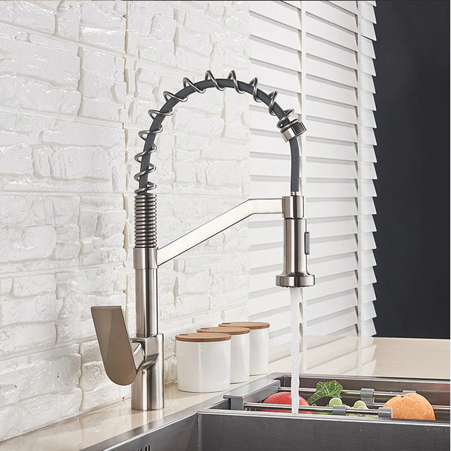 2022 Brushed Nickel pull out with spray function spring kitchen mixer tap faucet 450 mm Tall only