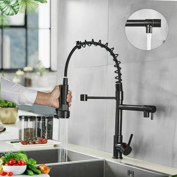 2023 Matte Black pull out with spray function spring kitchen mixer tap faucet Dual outlets