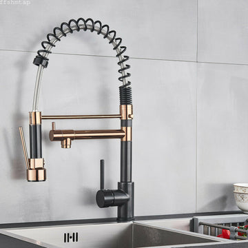 2023 Matte Black Rose Gold pull out with spray function spring kitchen mixer tap faucet Dual Outlets