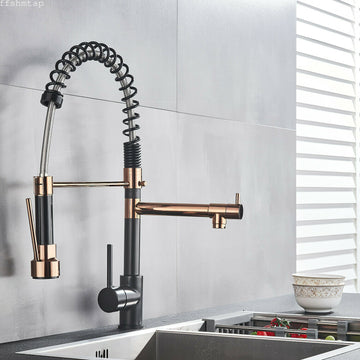 2023 Matte Black Rose Gold pull out with spray function spring kitchen mixer tap faucet Dual Outlets