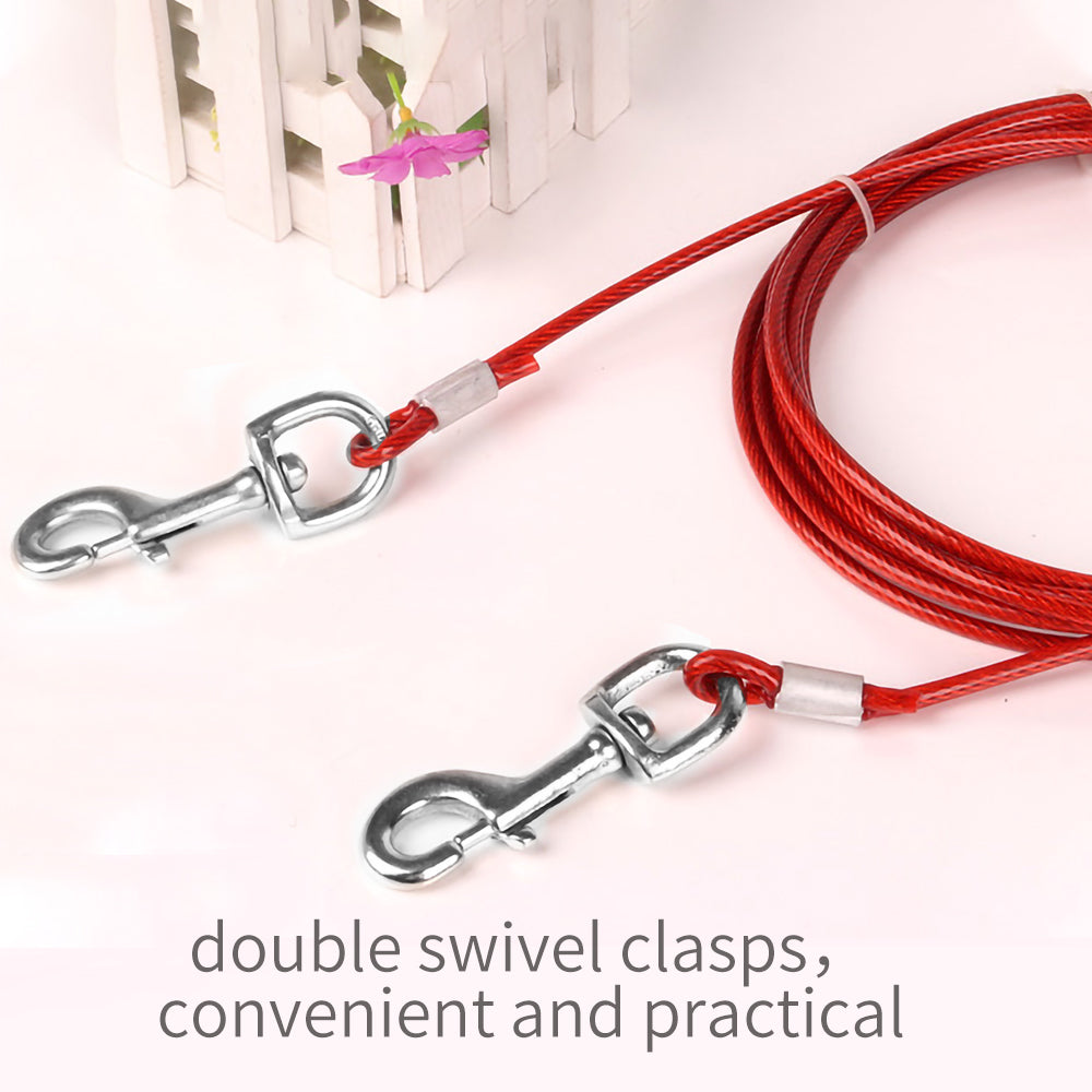 3M Dog Tie Out Cable Leash Lead Tangle Free Outdoor Yard Walking Runing-Red