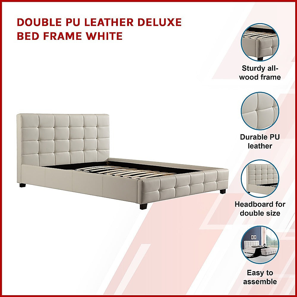 Double PU Leather Deluxe Bed Frame White