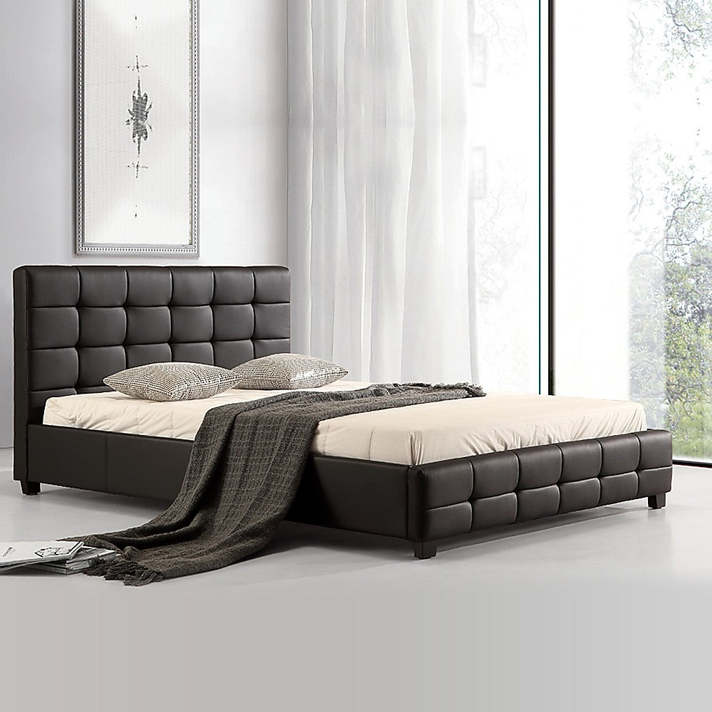 Double PU Leather Deluxe Bed Frame Black