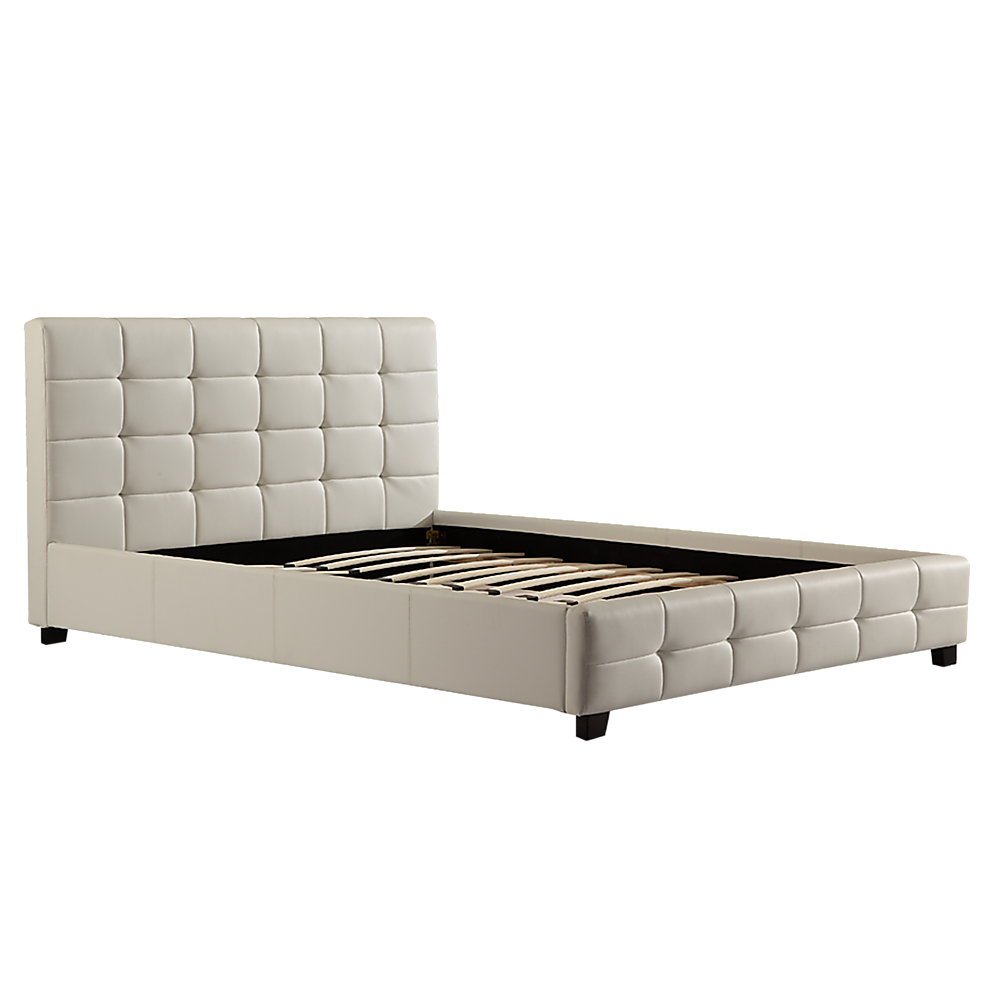 Queen PU Leather Deluxe Bed Frame White