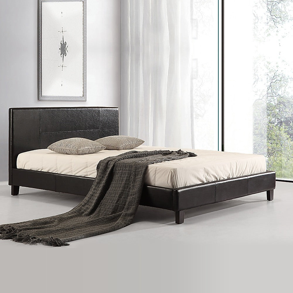 Queen PU Leather Bed Frame Black