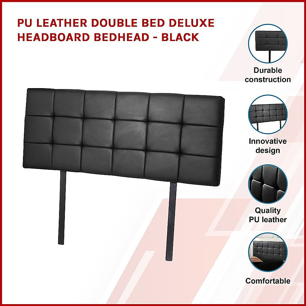 PU Leather Double Bed Deluxe Headboard Bedhead - Black