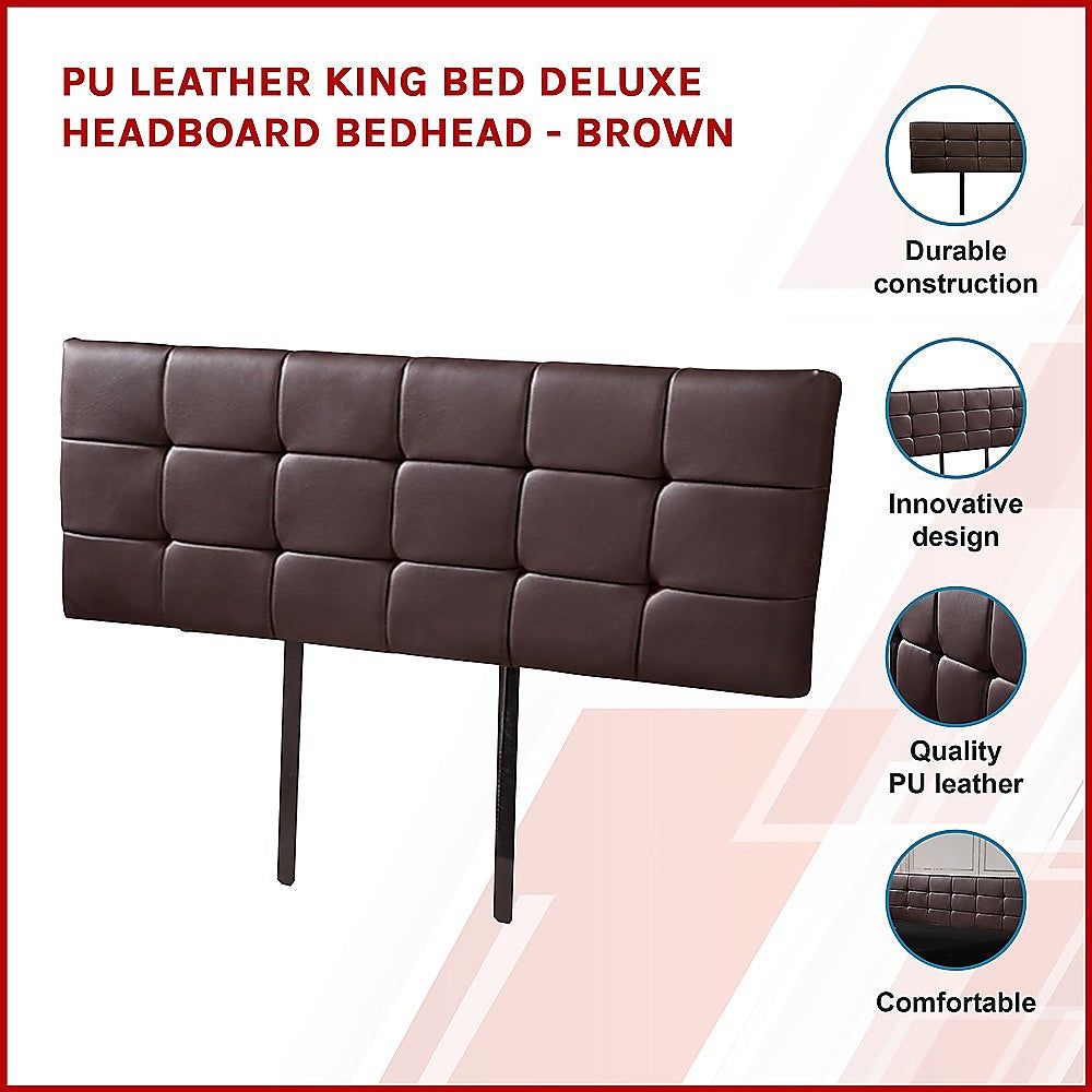 PU Leather King Bed Deluxe Headboard Bedhead - Brown