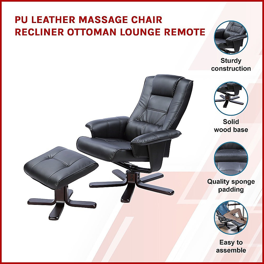 PU Leather Massage Chair Recliner Ottoman Lounge Remote