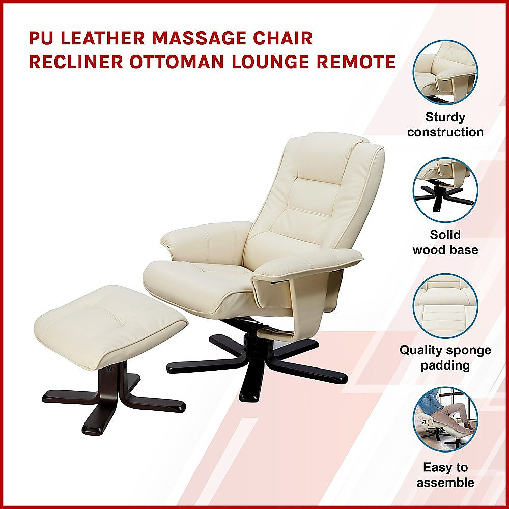 PU Leather Massage Chair Recliner Ottoman Lounge Remote