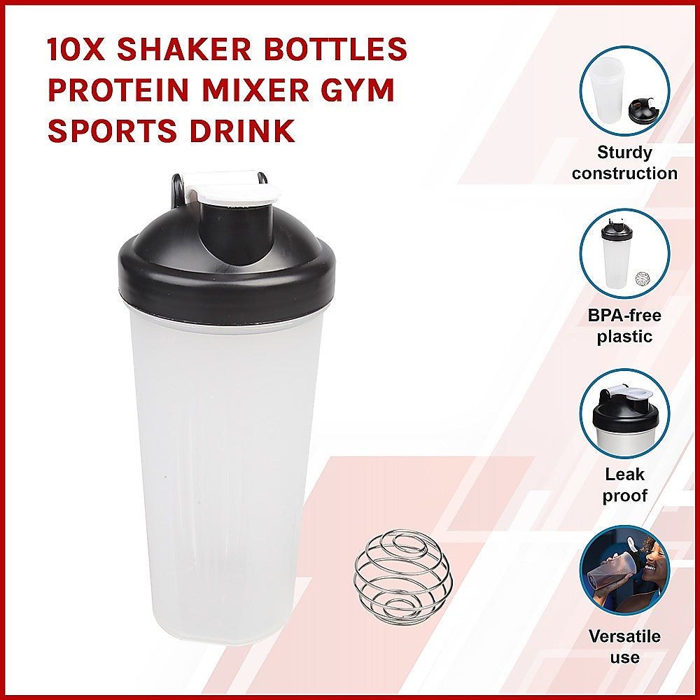 10x Shaker Bottles Protein Mixer Gym Sports Drink