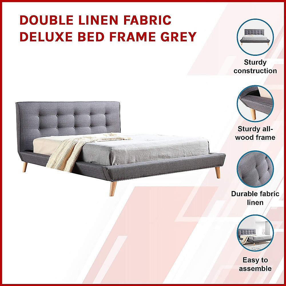 Double Linen Fabric Deluxe Bed Frame Grey