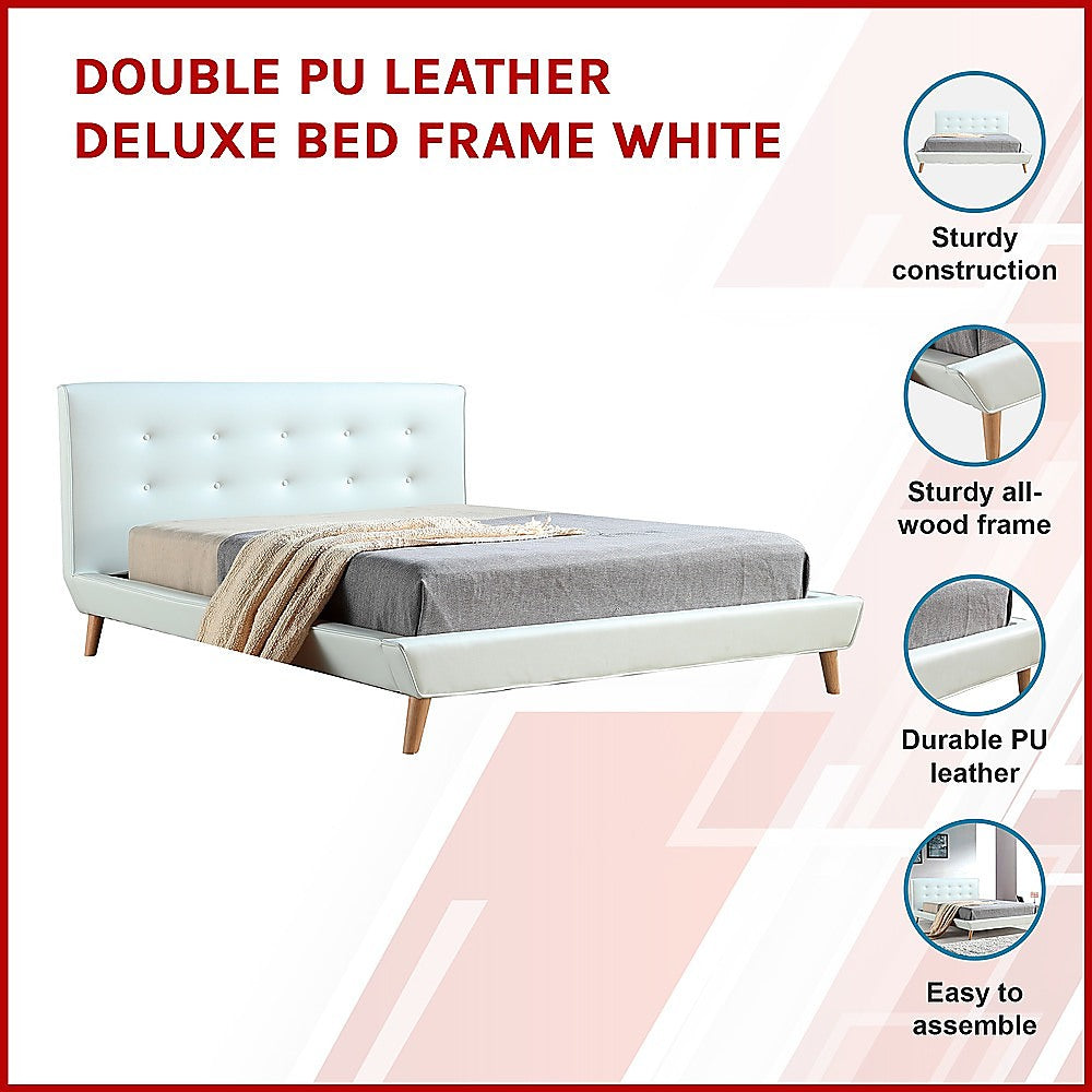 Double PU Leather Deluxe Bed Frame White