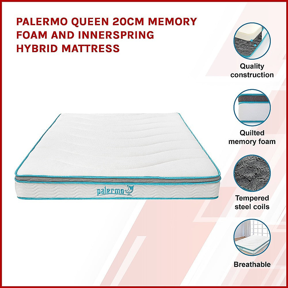 Palermo Queen 20cm Memory Foam and Innerspring Hybrid Mattress