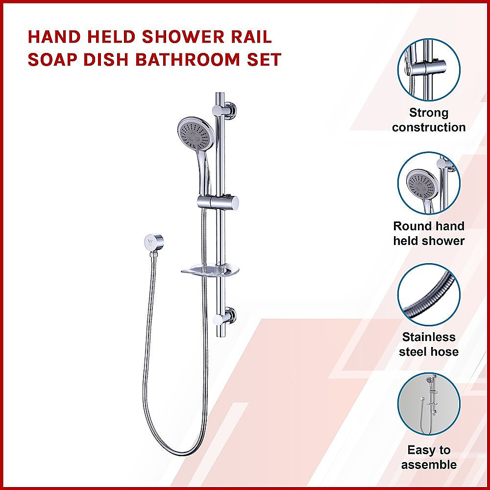 Hand Held Shower Rail Soap Dish Bathroom Set