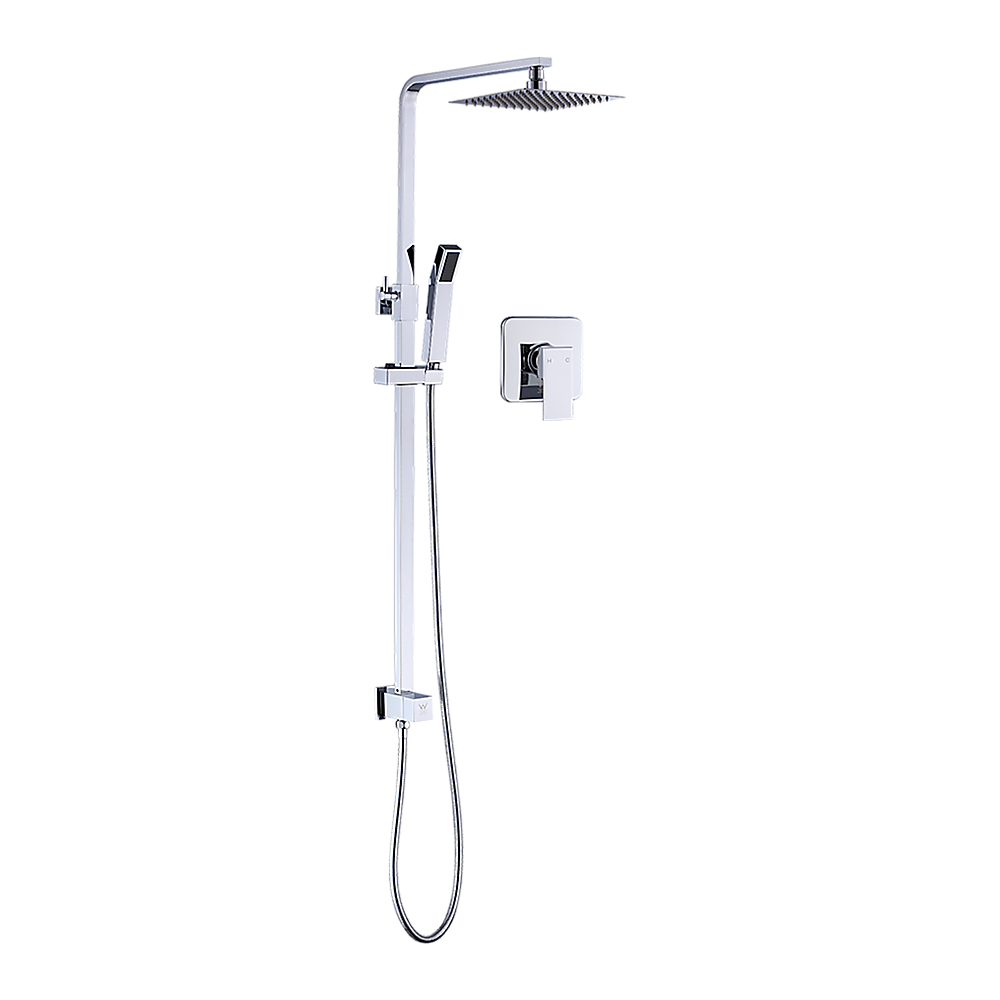 WELS 8" Rain Shower Head Set Square Dual Heads Faucet High Pressure With Mixer