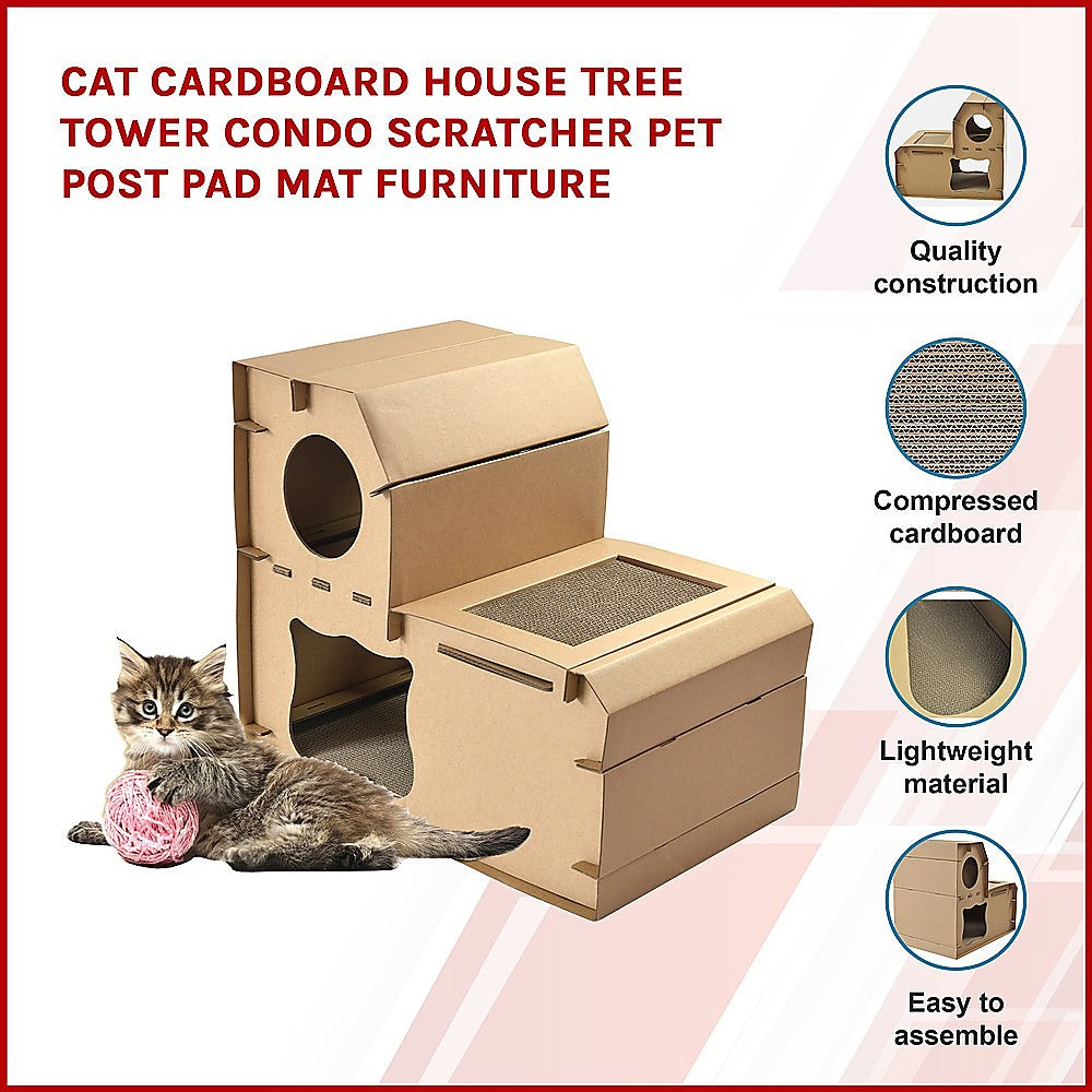 Cat Cardboard House Tree Tower Condo Scratcher Pet Post Pad Mat Furniture