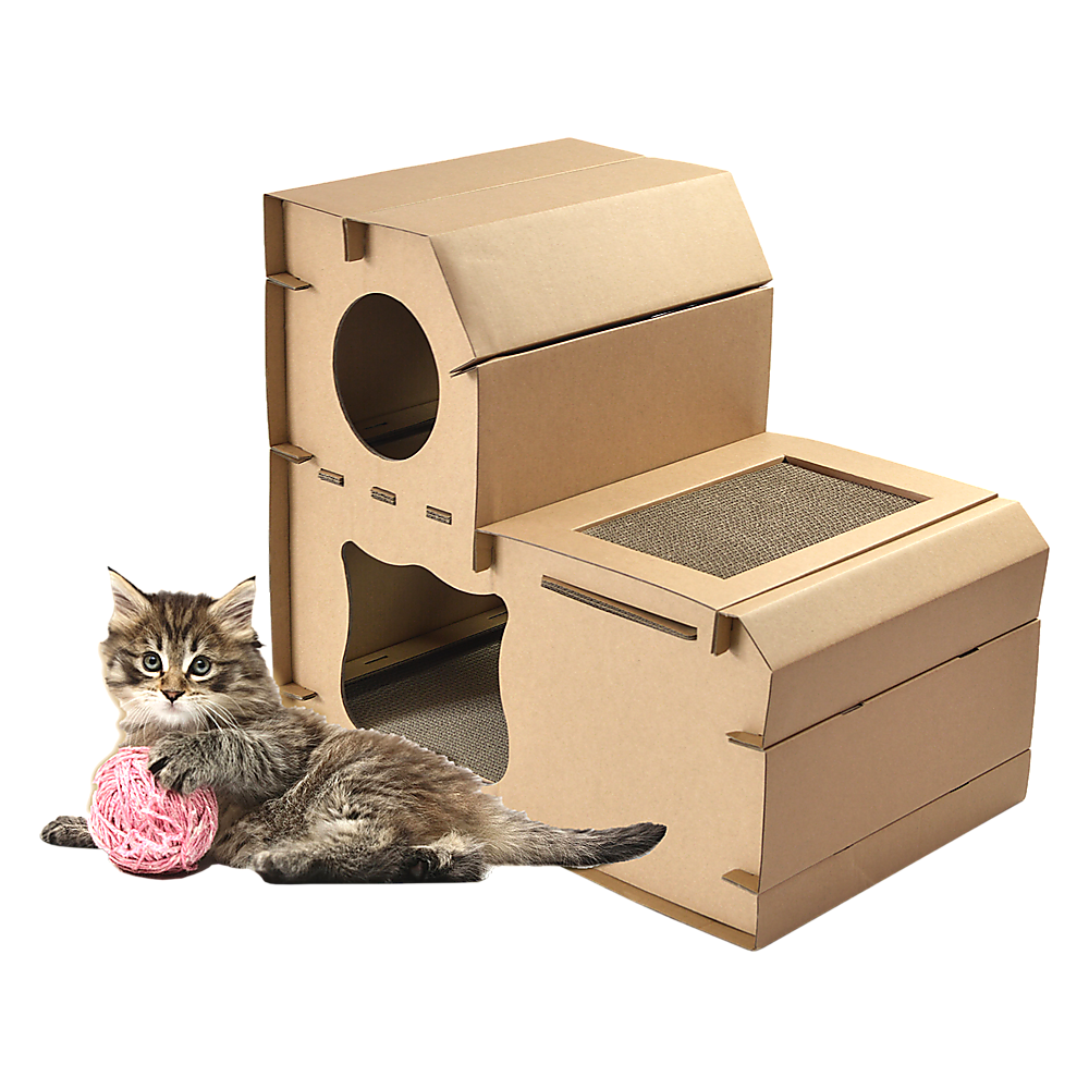 Cat Cardboard House Tree Tower Condo Scratcher Pet Post Pad Mat Furniture