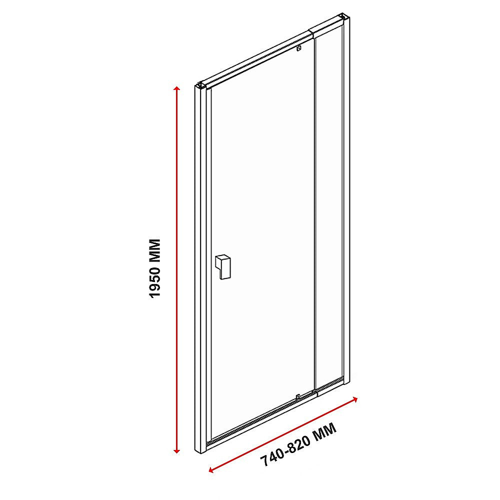 Adjustable Semi Frameless Shower Screen (74~82) x 195cm Australian Safety Glass