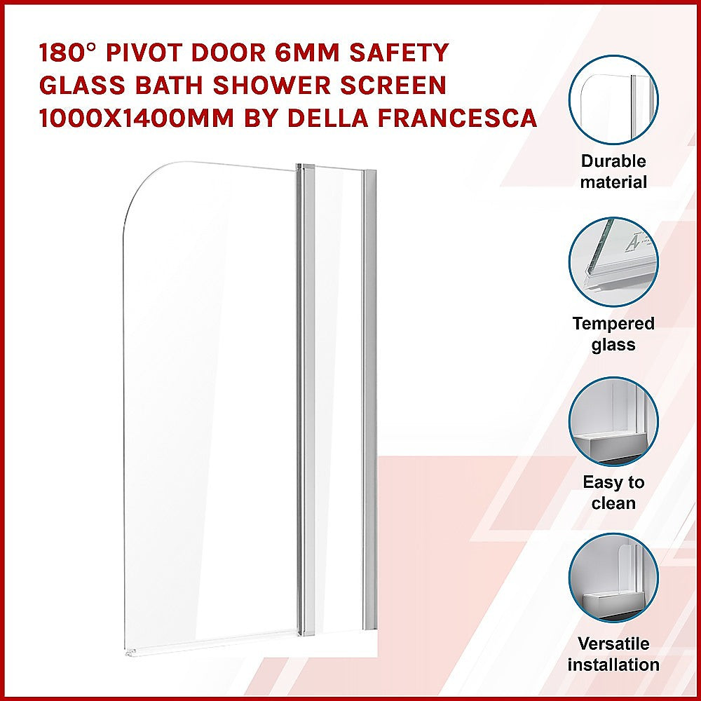 180° Pivot Door 6mm Safety Glass Bath Shower Screen 1000x1400mm By Della Francesca