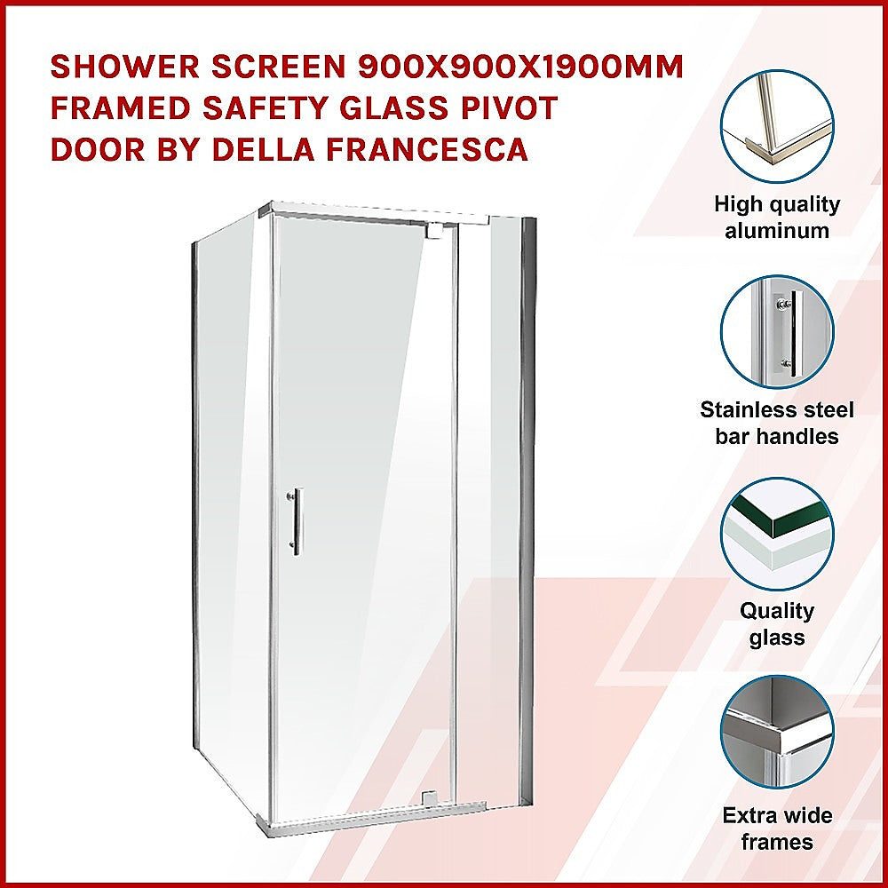 Shower Screen 900x900x1900mm Framed Safety Glass Pivot Door By Della Francesca