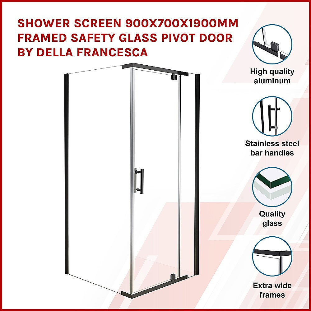 Shower Screen 900x700x1900mm Framed Safety Glass Pivot Door By Della Francesca