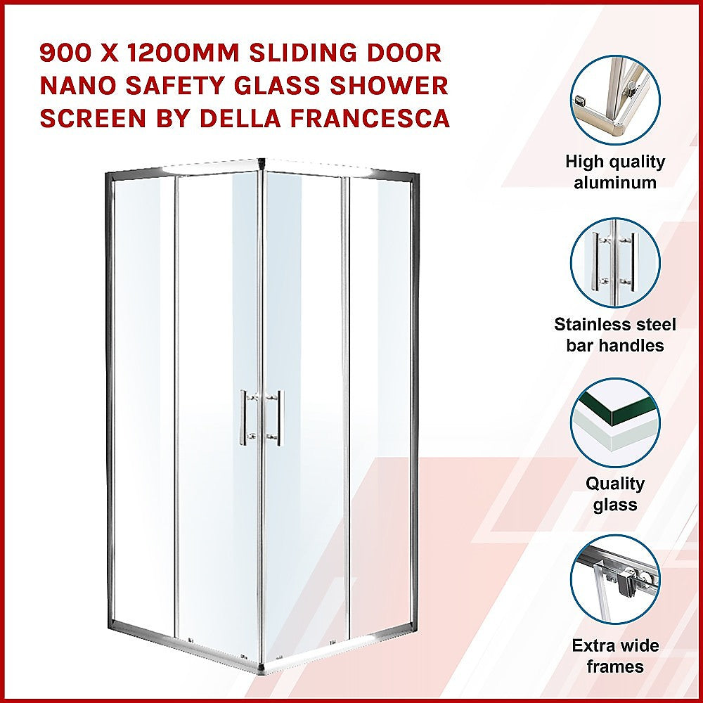 900 x 1200mm Sliding Door Nano Safety Glass Shower Screen By Della Francesca