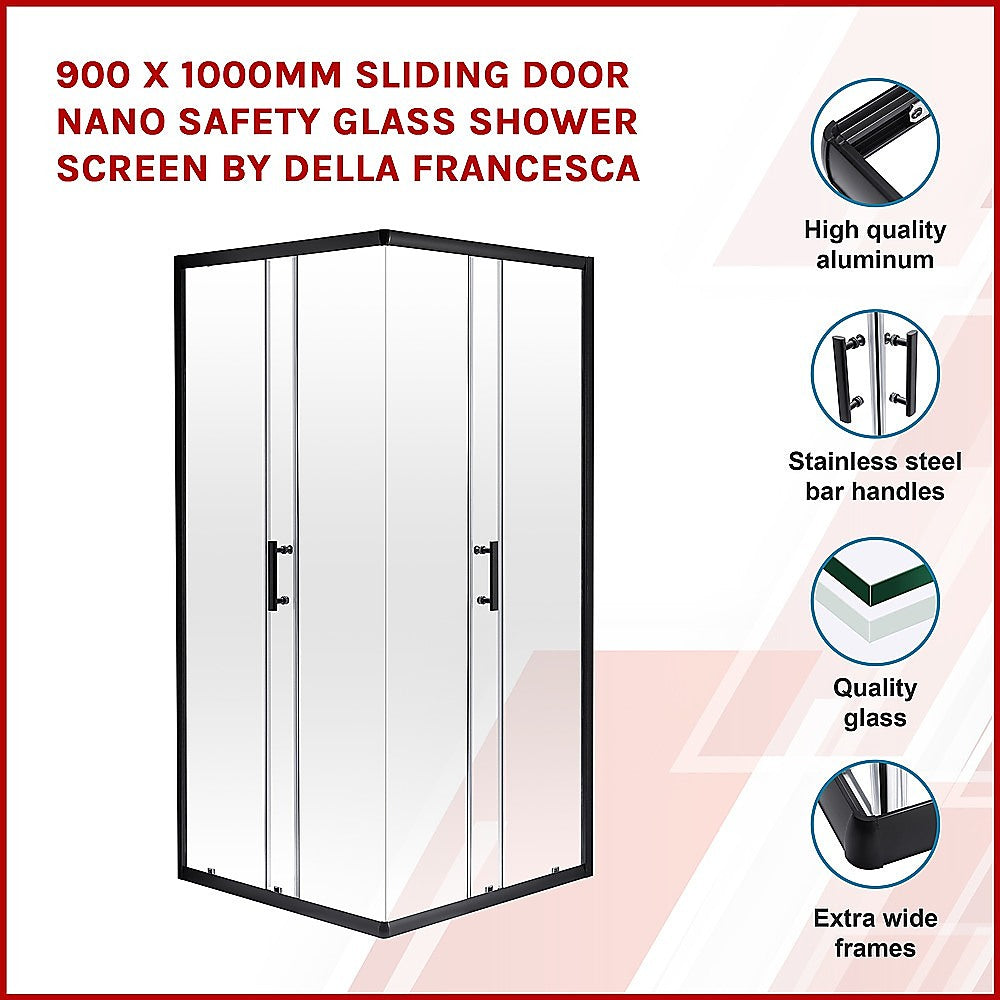 900 x 1000mm Sliding Door Nano Safety Glass Shower Screen By Della Francesca