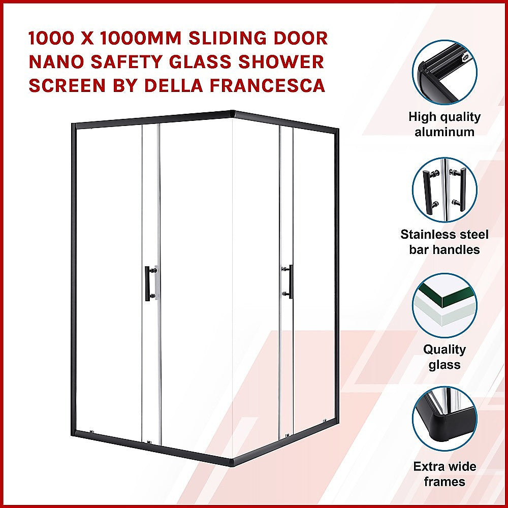 1000 x 1000mm Sliding Door Nano Safety Glass Shower Screen By Della Francesca