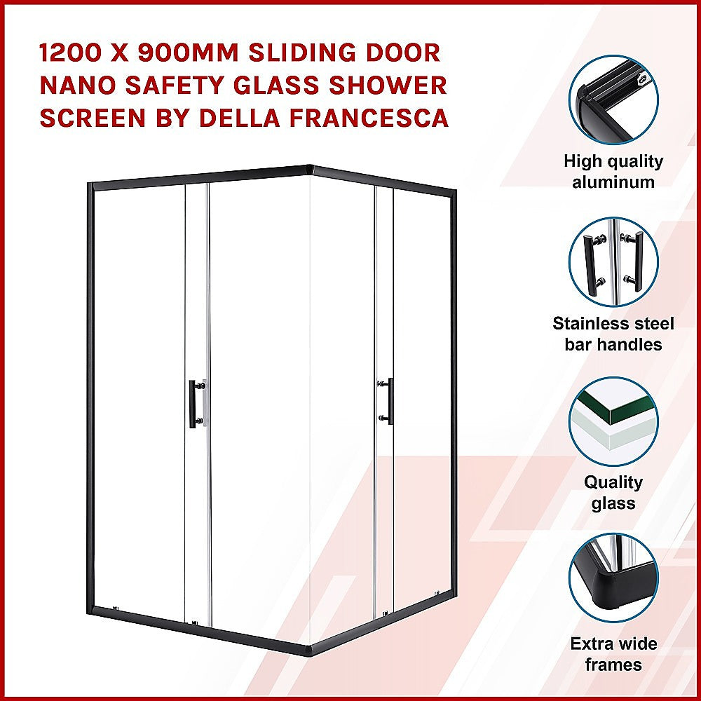 1200 x 900mm Sliding Door Nano Safety Glass Shower Screen By Della Francesca