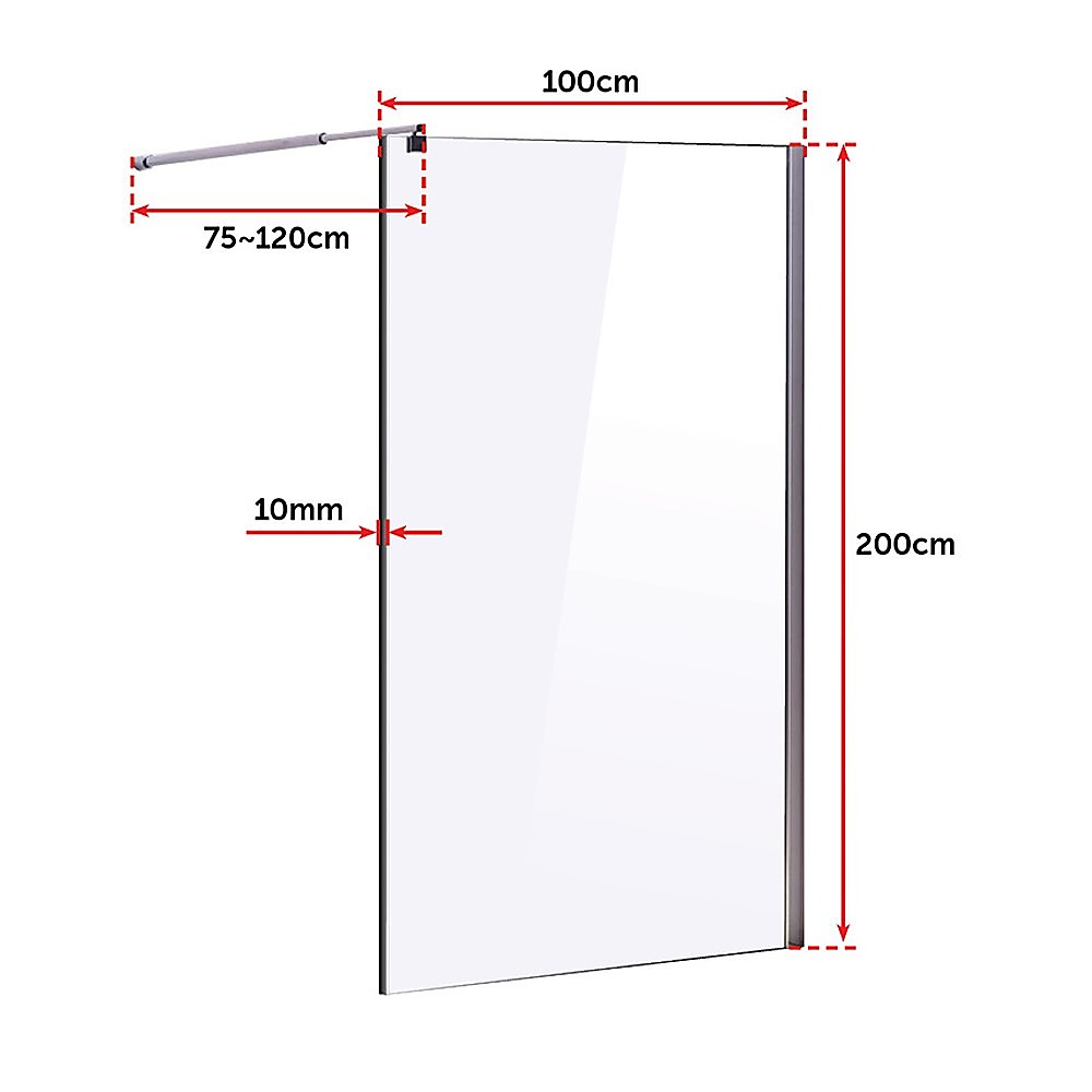 1000 x 2000mm Frameless 10mm Safety Glass Shower Screen