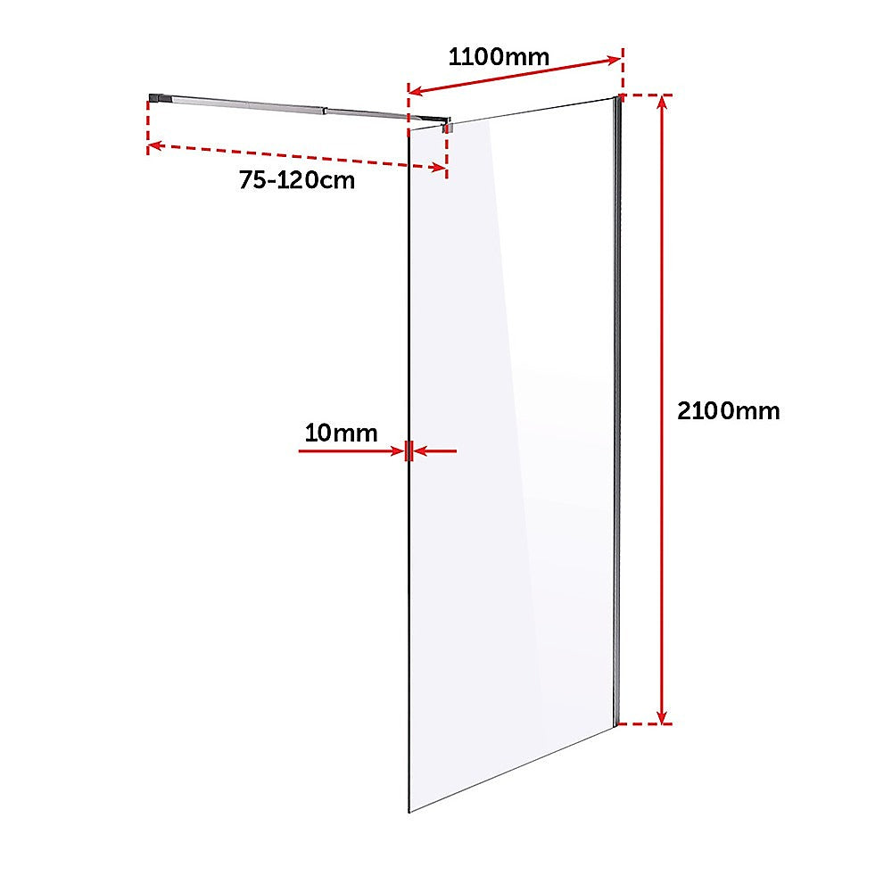 1100 x 2100mm Frameless 10mm Safety Glass Shower Screen