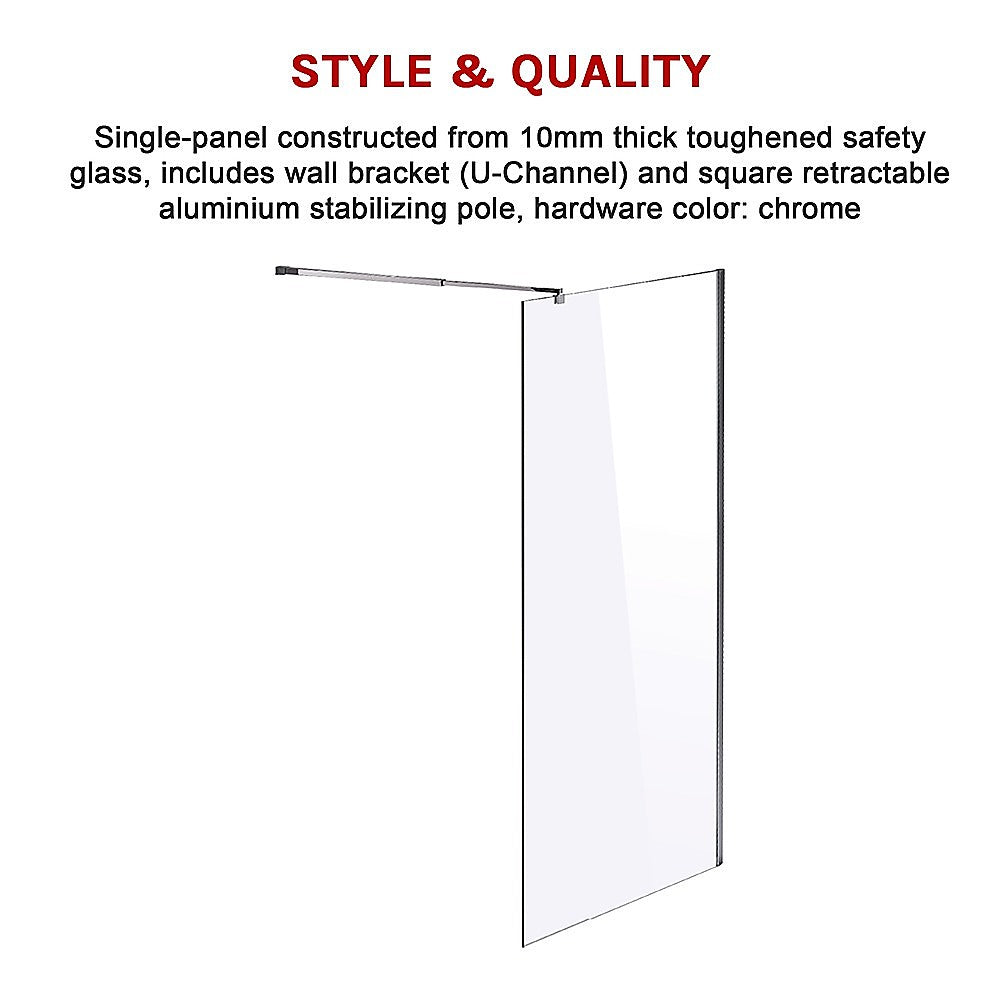 1100 x 2000mm Frameless 10mm Safety Glass Shower Screen