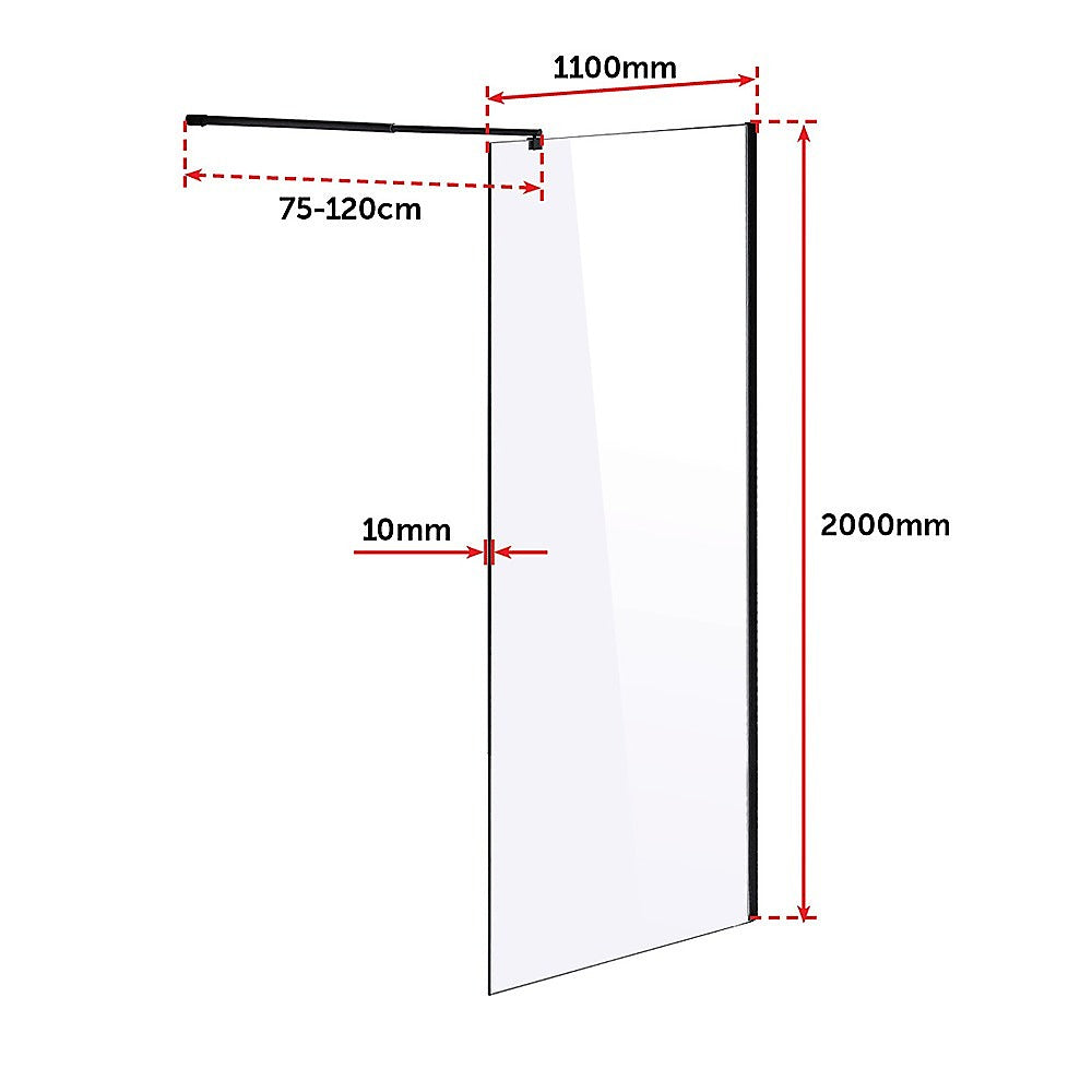 1100 x 2000mm Frameless 10mm Safety Glass Shower Screen