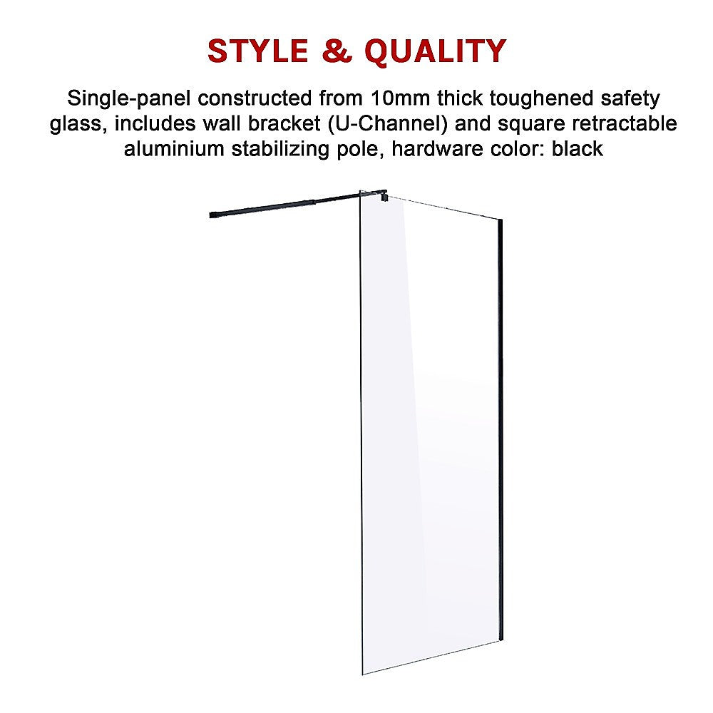 1200 x 2000mm Frameless 10mm Safety Glass Shower Screen