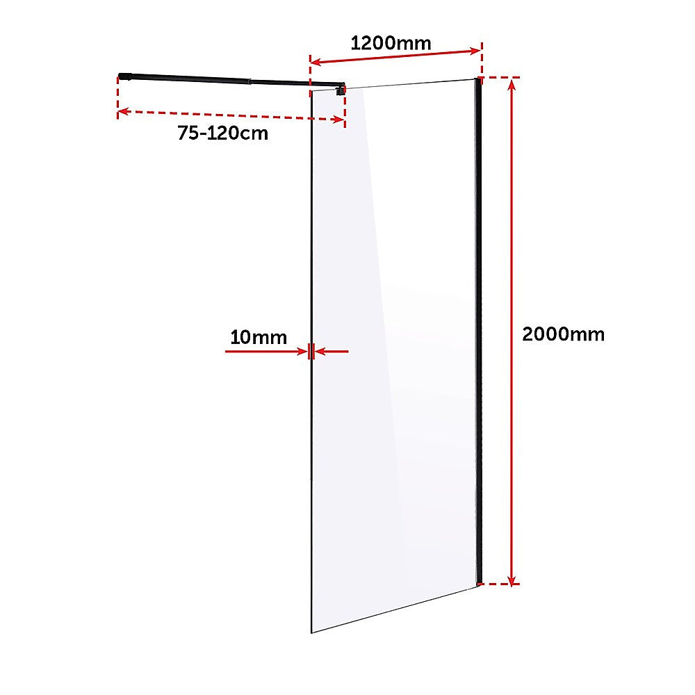 1200 x 2000mm Frameless 10mm Safety Glass Shower Screen