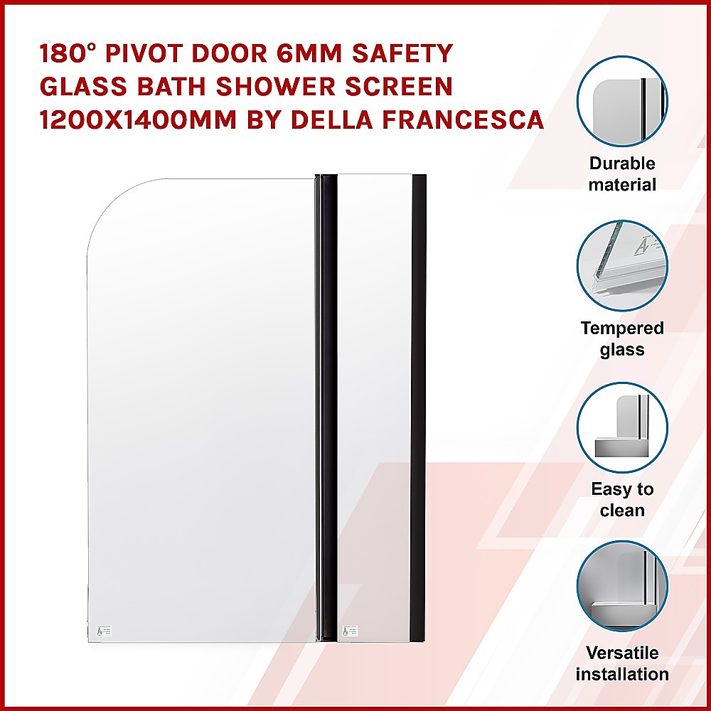 180° Pivot Door 6mm Safety Glass Bath Shower Screen 1200x1400mm By Della Francesca