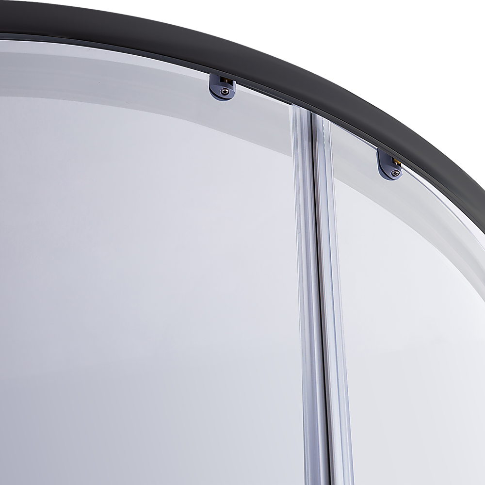 90 x 90cm Black Rounded Sliding 6mm Curved Shower Screen with White Base