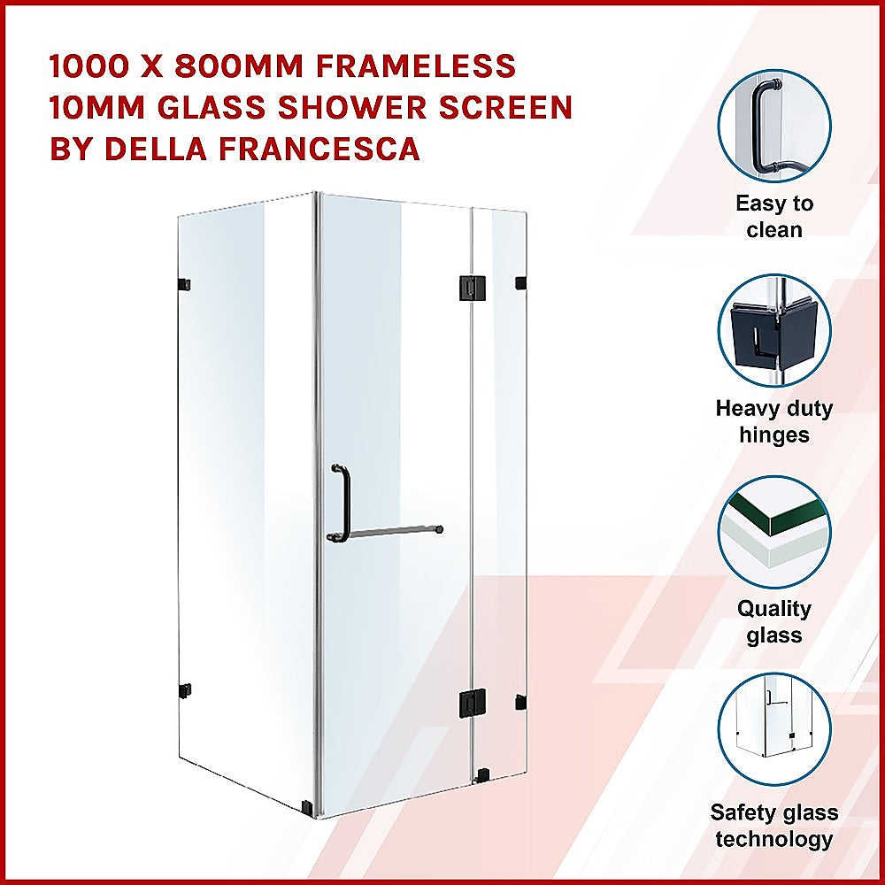 1000 x 800mm Frameless 10mm Glass Shower Screen By Della Francesca