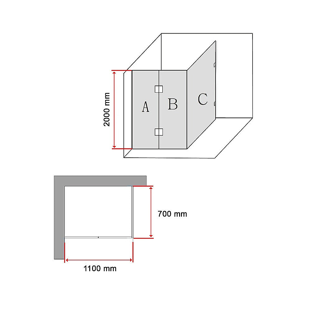 1100 x 700mm Frameless 10mm Glass Shower Screen By Della Francesca