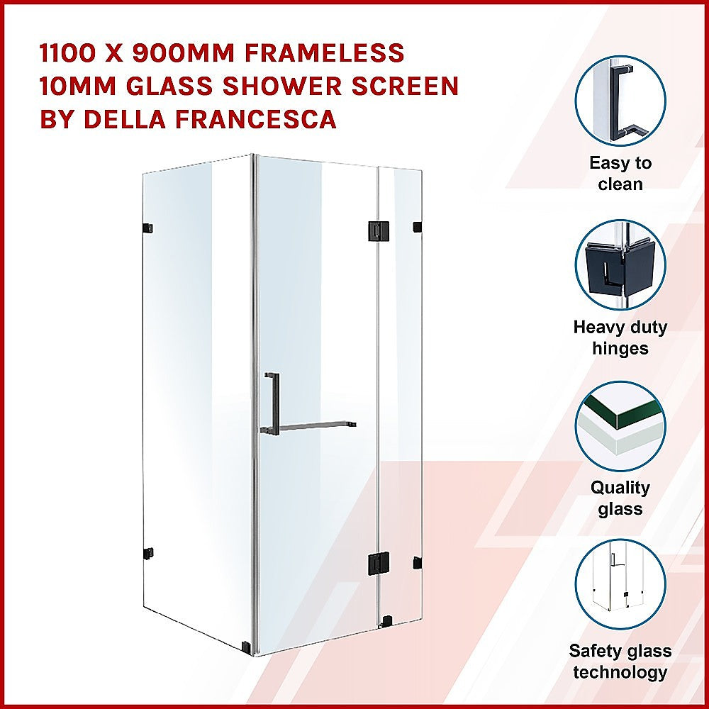 1100 x 900mm Frameless 10mm Glass Shower Screen By Della Francesca