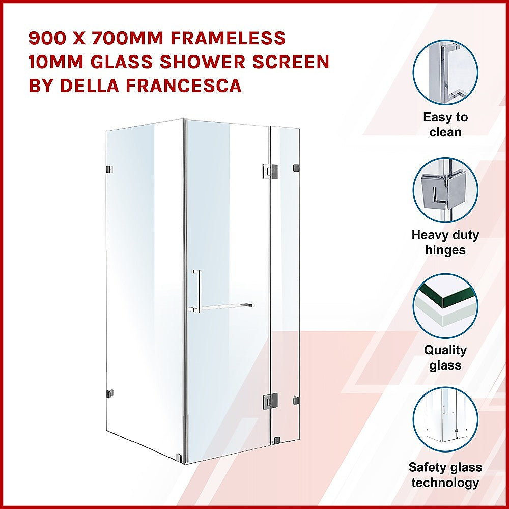 900 x 700mm Frameless 10mm Glass Shower Screen By Della Francesca