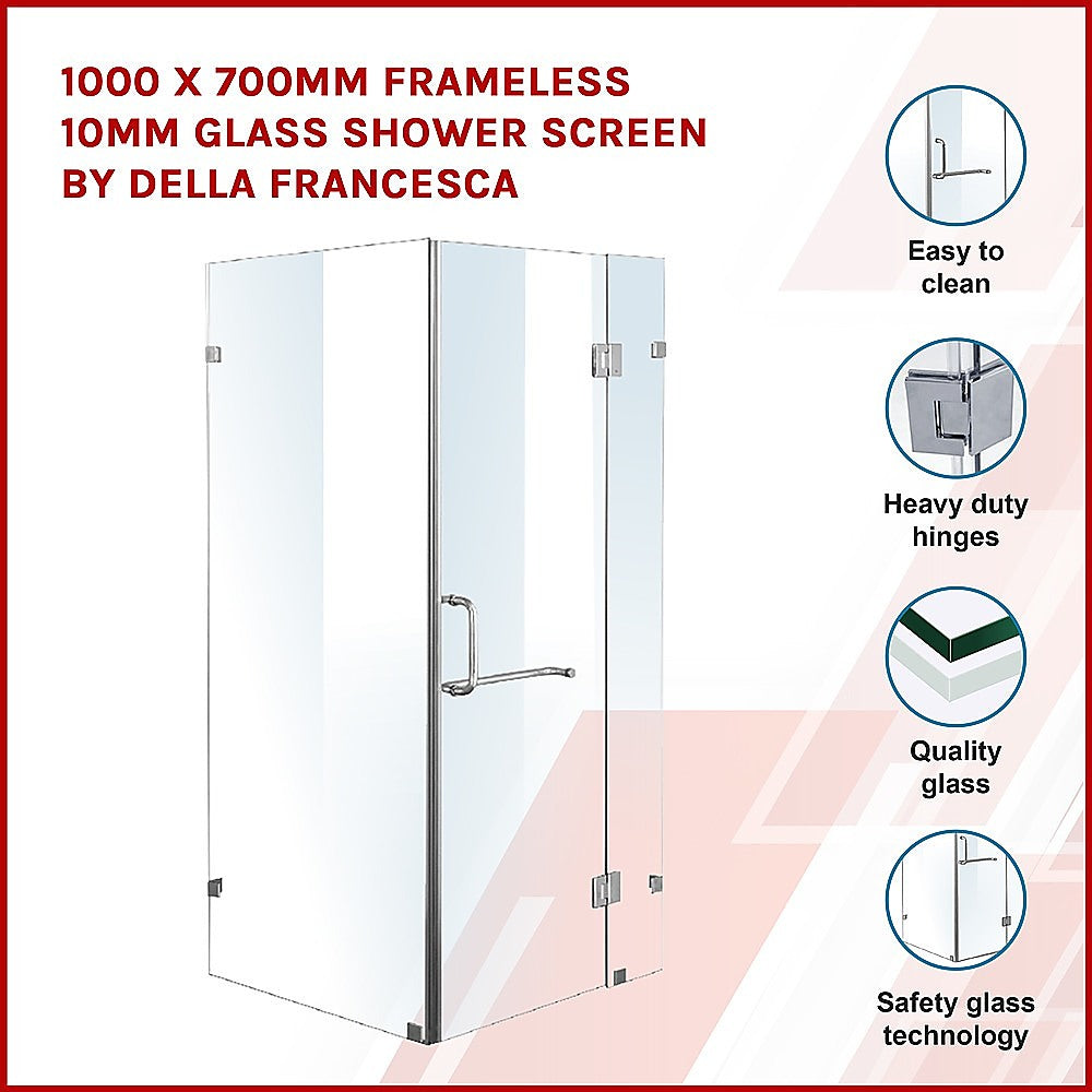 1000 x 700mm Frameless 10mm Glass Shower Screen By Della Francesca