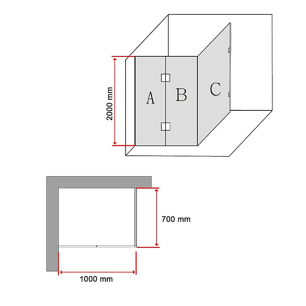 1000 x 700mm Frameless 10mm Glass Shower Screen By Della Francesca