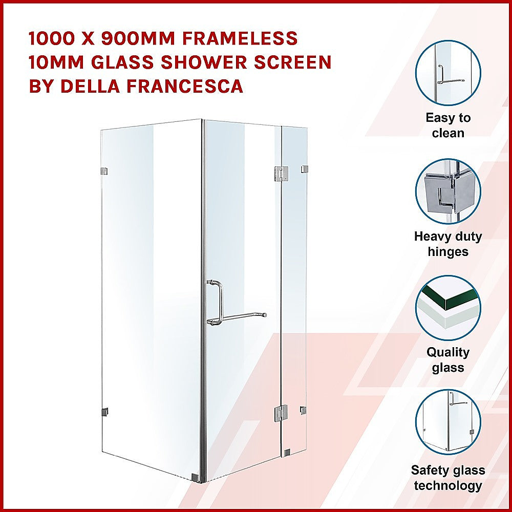 1000 x 900mm Frameless 10mm Glass Shower Screen By Della Francesca